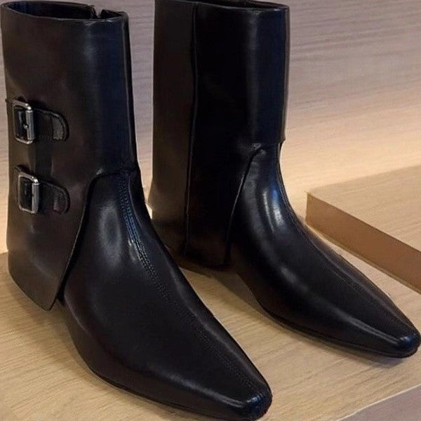 Women's Square Head Rear Zipper Martin Fashion Women's Leather Boots