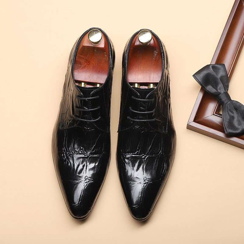 Pointed Alligator Pattern Male British Cowhide Men's Business Leather Shoes