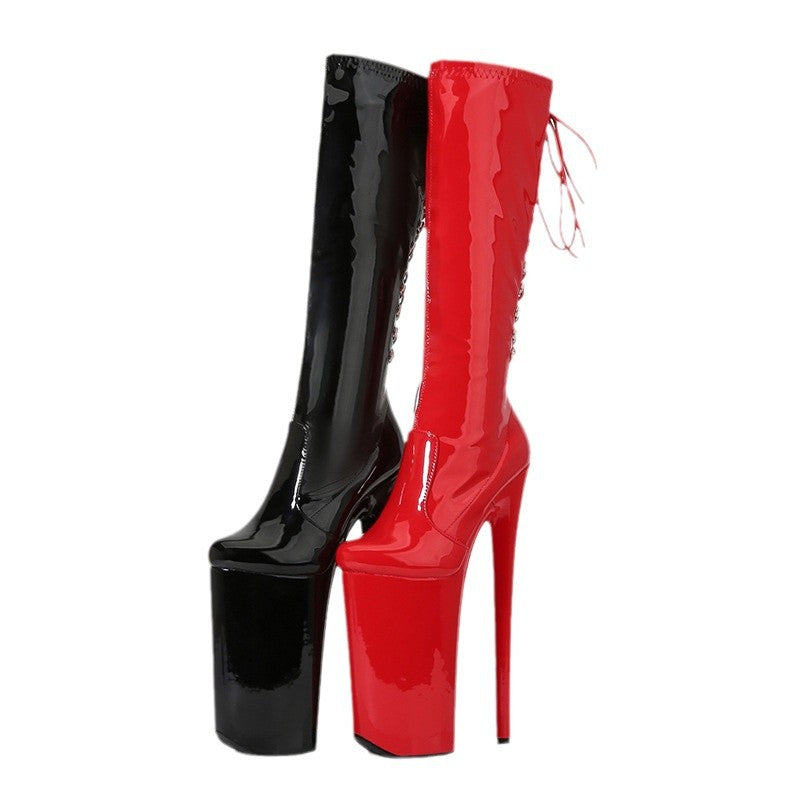 Women's & Men's Ge Super High Fashion Sexy Large Size Patent Pole Boots
