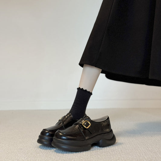 Early Spring Retro Fashion Slip-on Small Round Head Thick Bottom Loafers