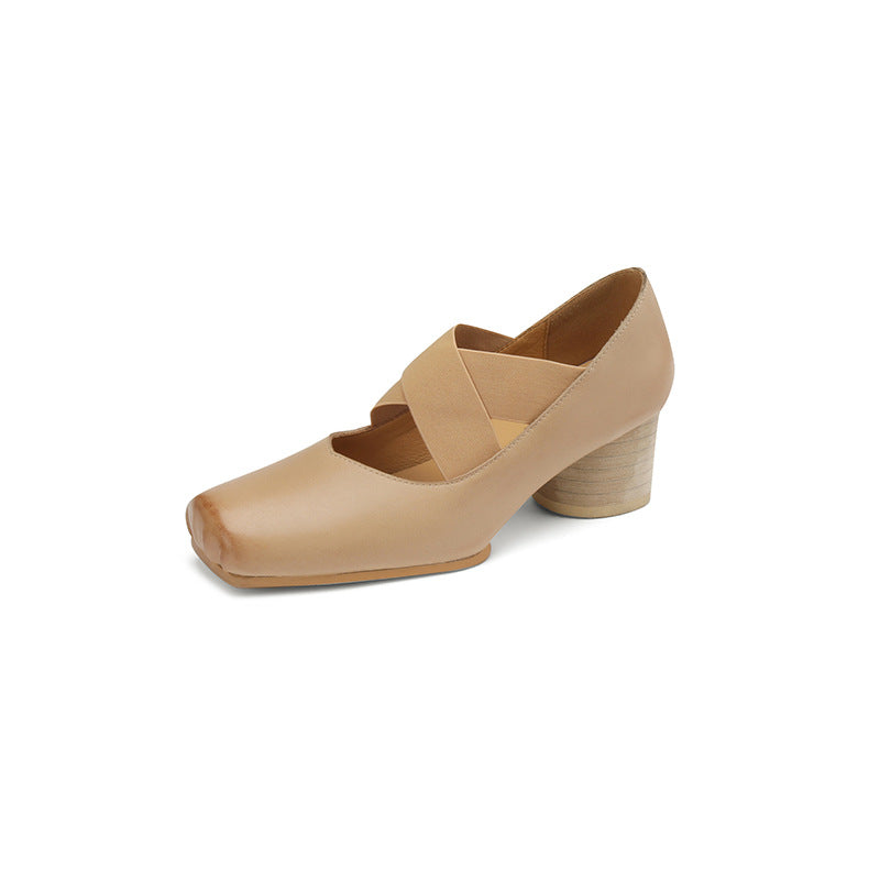 Chunky Low-cut Mid Ballet Dancing High Retro Women's Fashion Shoes