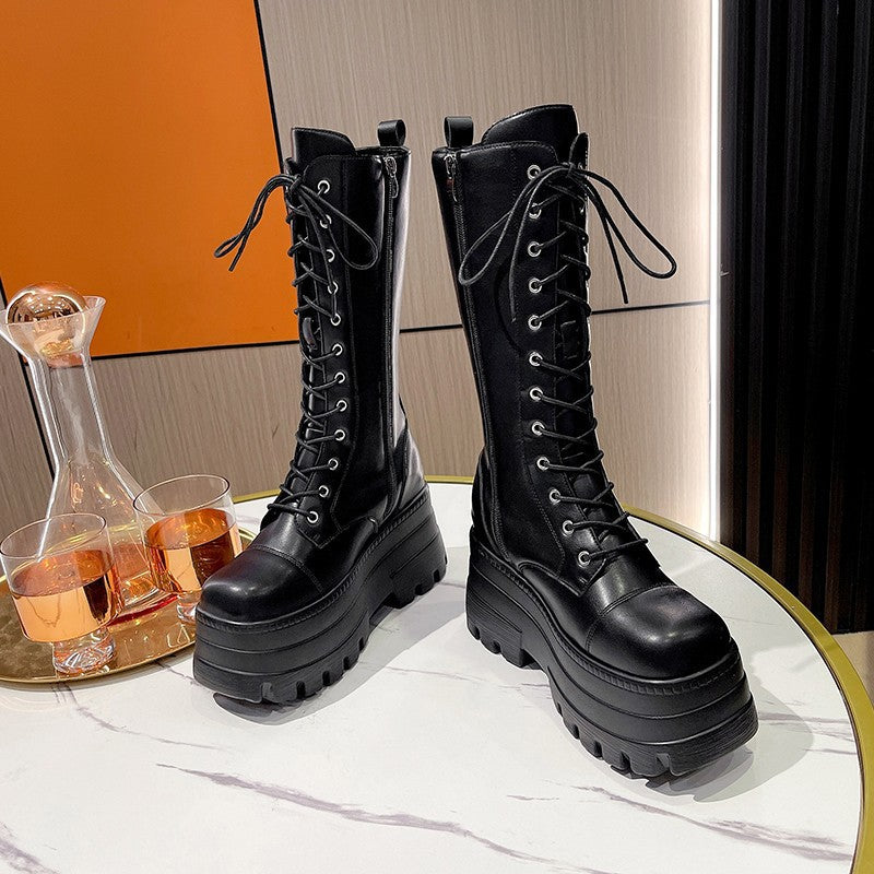 Women's Size Platform Martin Round Head Ankle Small British Style Women's Leather Boots