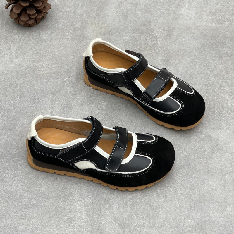 Women's Genuine Flat Round Toe Velcro Ugly Cute Mori Style Women's Fashion Shoes