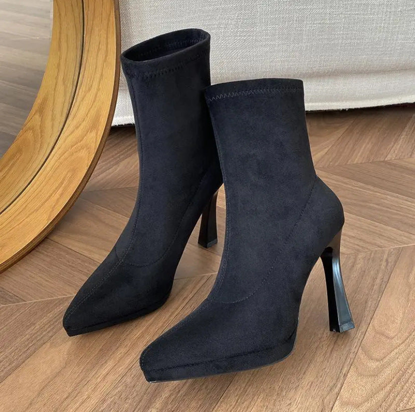 Women's Winter Stretch Fleece Skinny Socks Small Height Increasing Slimming Women's Leather Boots