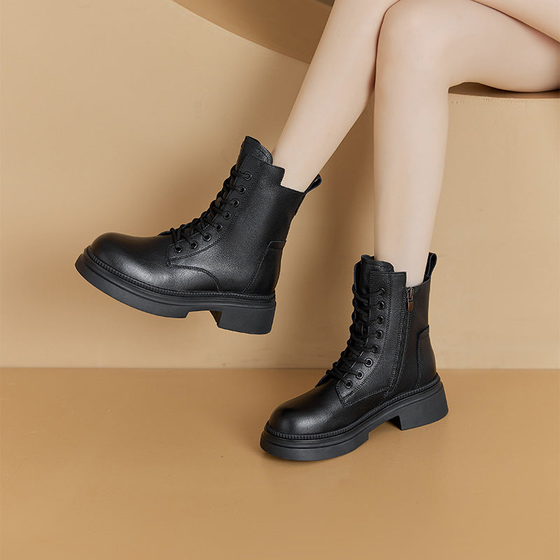 Women's Martin Female Korean Platform Ankle Lace Up Women's Leather Boots