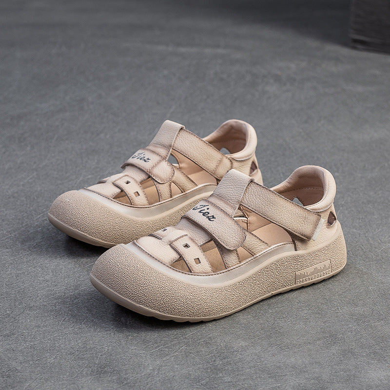 Women's Retro Comfort Breathable Full Grain Cowhide Sports Flat Sandals