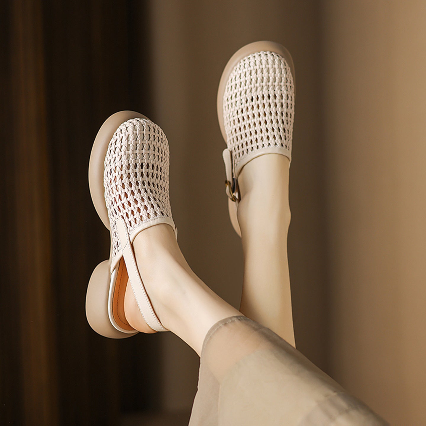 Women's Lightweight Weaving Hollow Thick Bottom Chunky Closed Toe Half Summer Platform Sandals