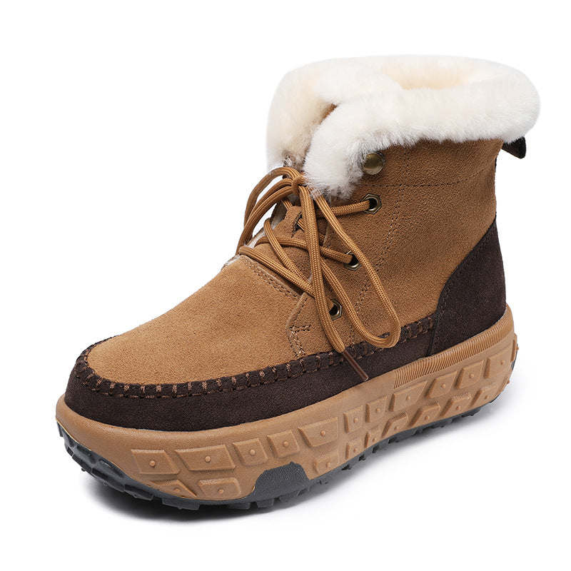 Women's Wool Mouth Winter Fleece-lined Platform Height Snow Boots
