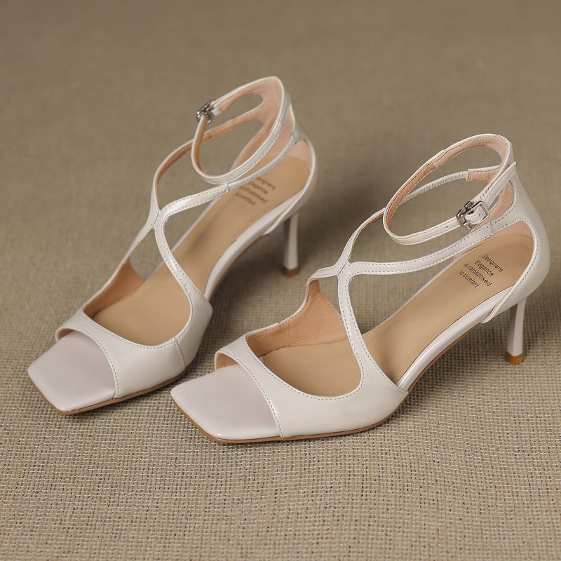 Women's Sexy Stiletto Summer Patent Square Toe Open Small With Sandals