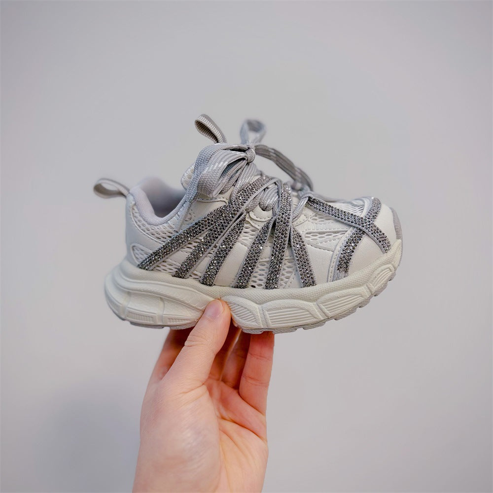 Children's Spring Little Sweet Light Diamond Korean Style Western Casual Shoes