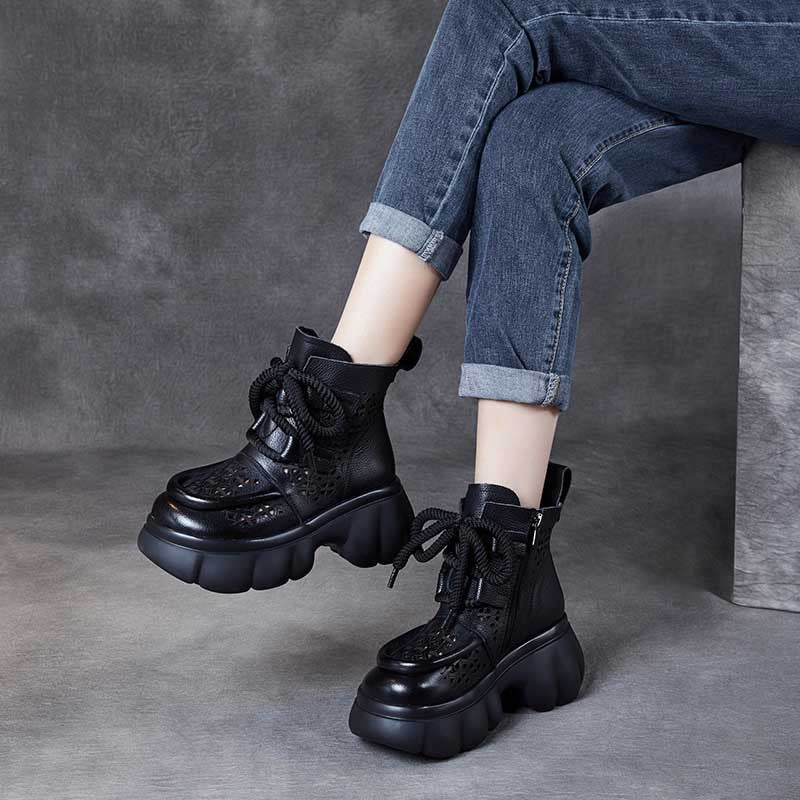 Women's Roman Retro High-heeled With Ethnic Hollow Booties Platform Sandals
