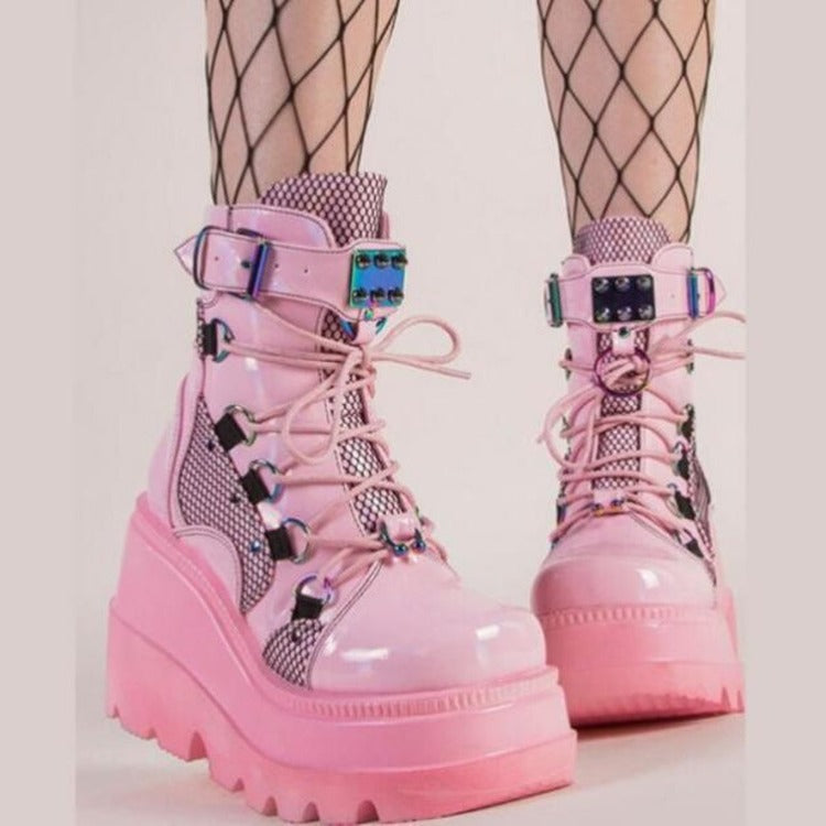 Women's Martens Pink Platform Plus Size Fashion Boots