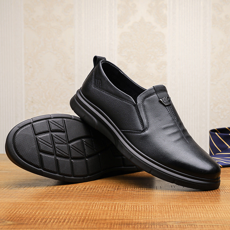 Men's First Layer Cowhide Slip-on Dad Pumps Leather Shoes