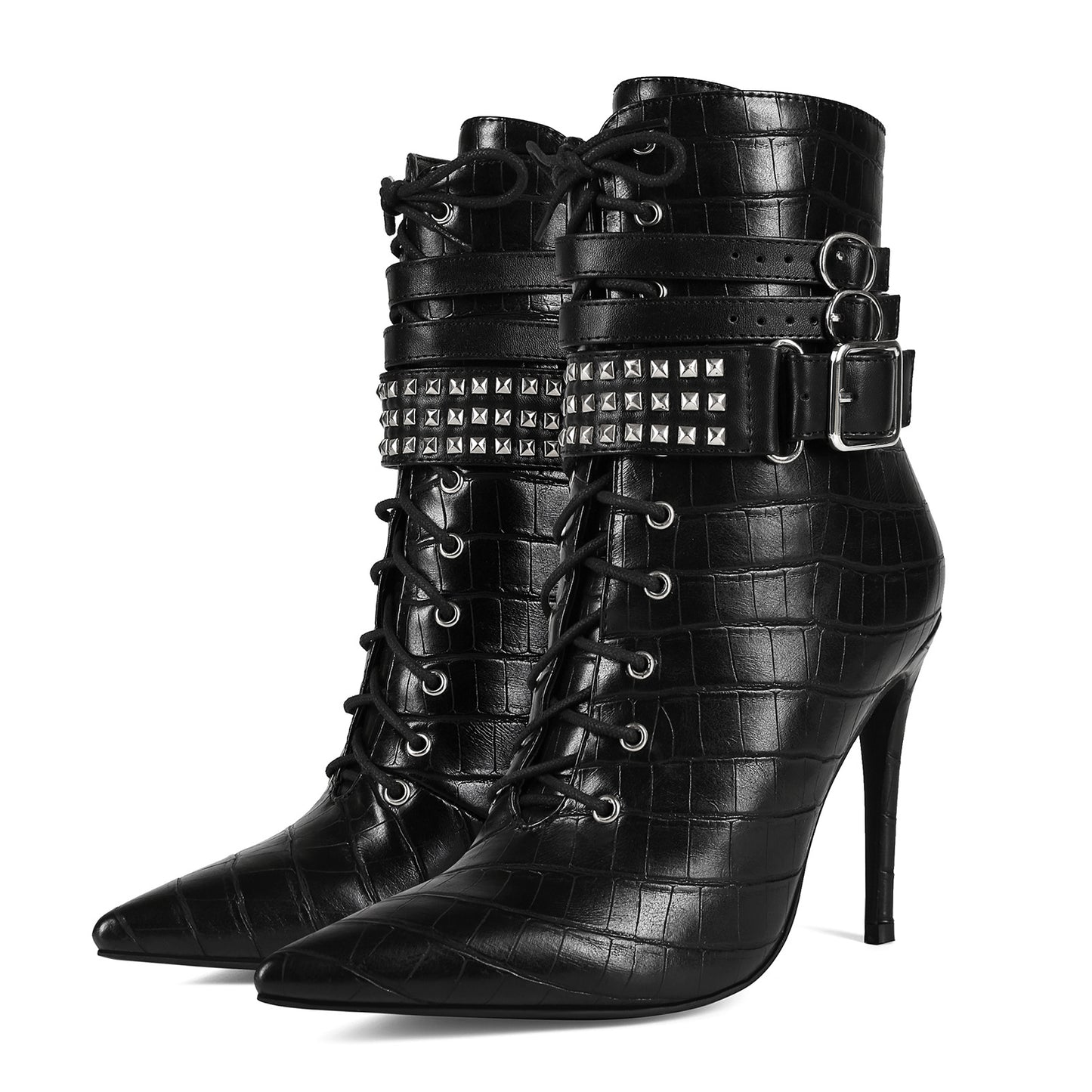 Women's Banquet Fashion Rivet Pointed Toe Stiletto Large Women's Leather Boots