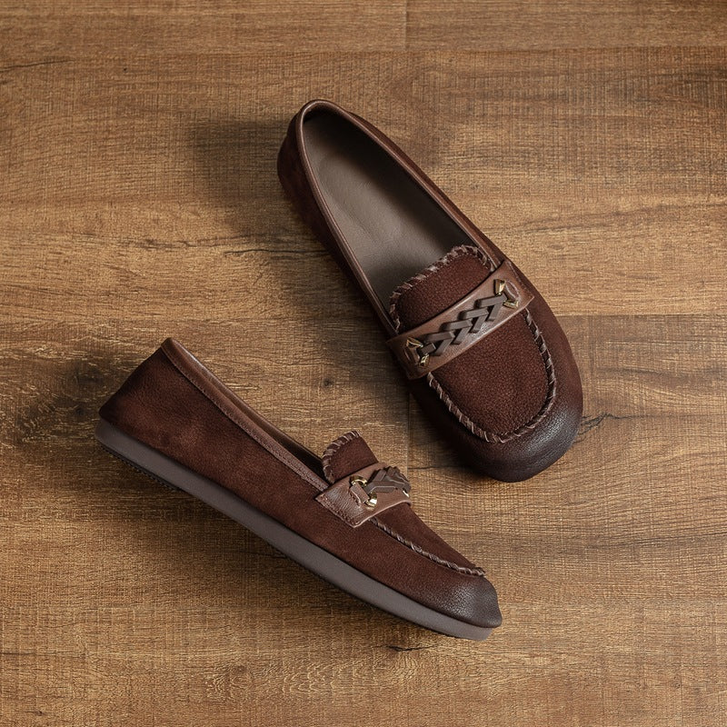 Women's Round Head Sewing Soft Bottom Slip-on Casual Shoes