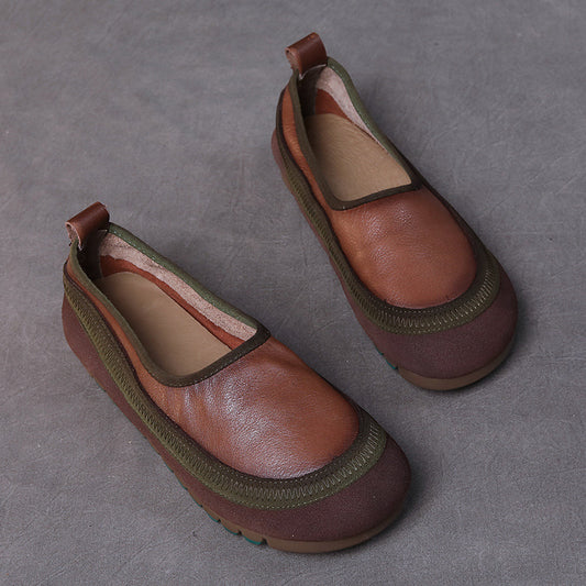 Women's Cowhide Handmade Soft Bottom Color Matching Pumps Four Mori Style Women's Casual Shoes