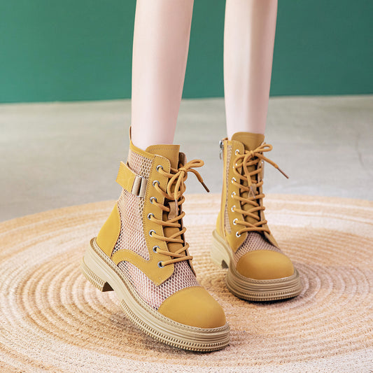 Women's Summer Martin Breathable Thin Thick Bottom Hollow Booties Mesh Women's Leather Boots