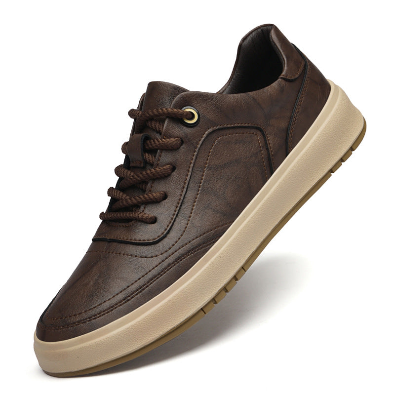 Men's Autumn Cowhide Surface Comfortable Green Retro Easy Matching Men's Board Shoes