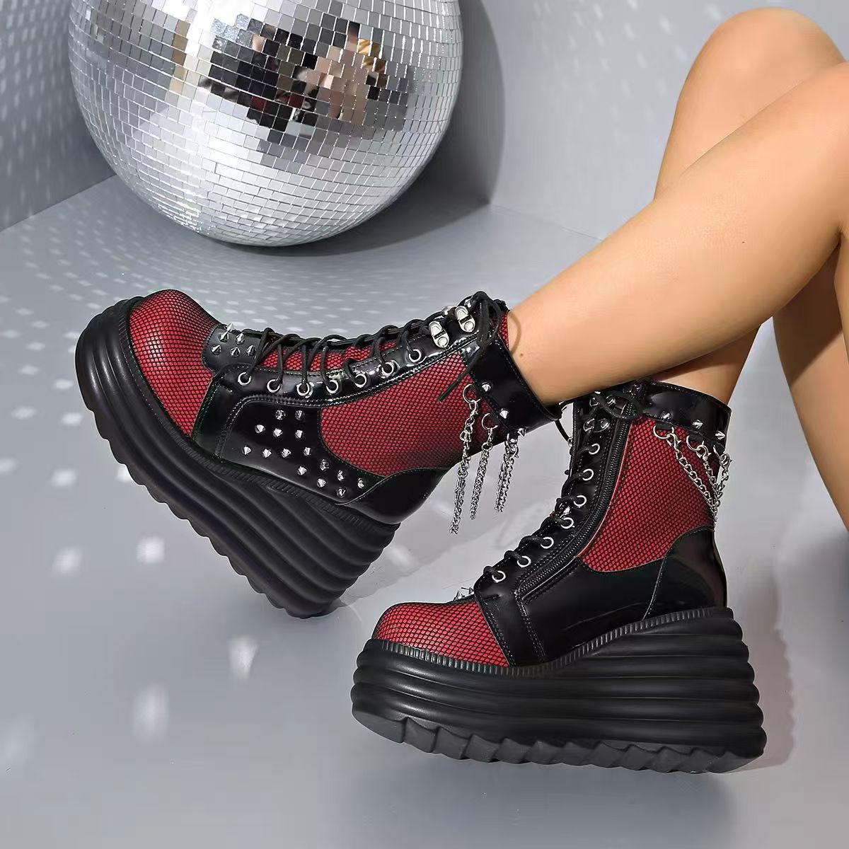 Women's Large Size Martin Platform Bootie Round Toe Women's Leather Boots