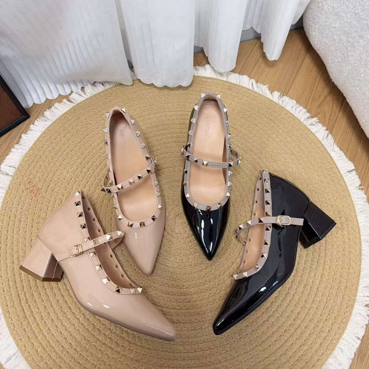 Insole French Rivet Pointed Toe Pumps Shallow Mouth Seam Women's Casual Shoes