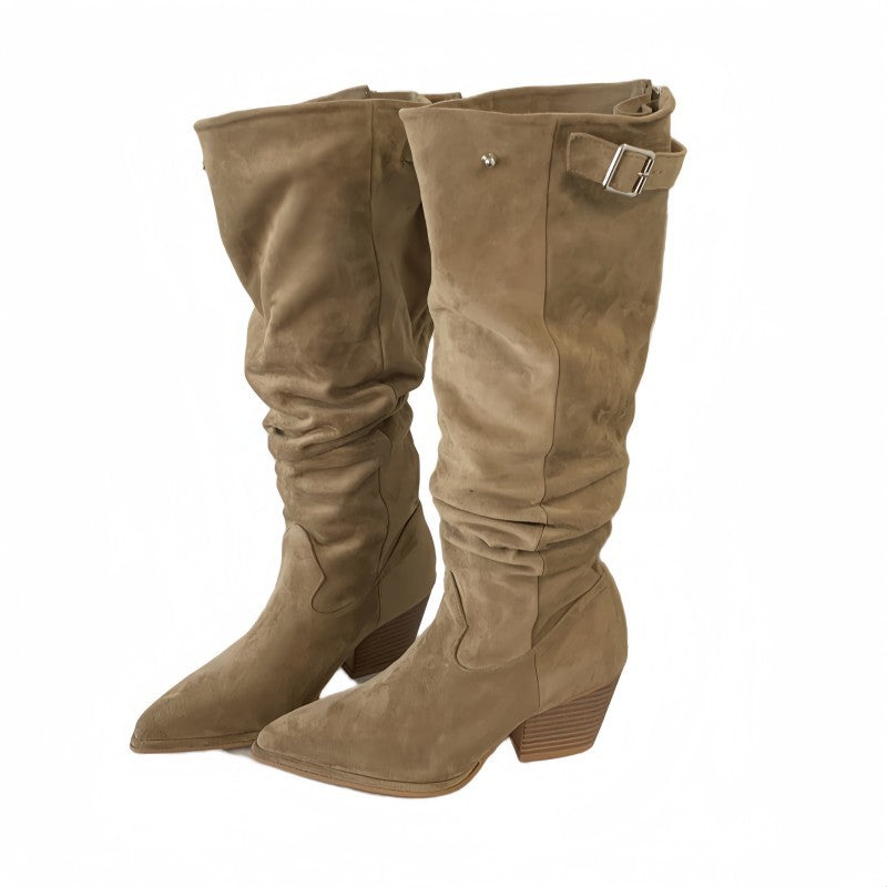 High Handsome Long Female Pointed Toe Chunky Elastic Large Tube Boots