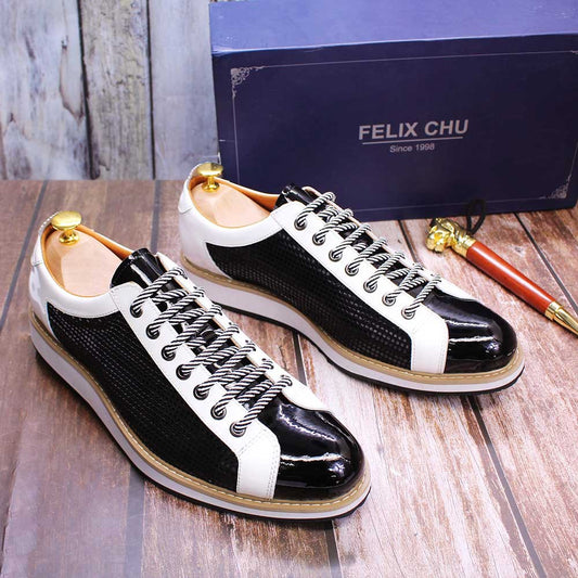 Men's Genuine Black White Color Matching Pointed Leather Shoes