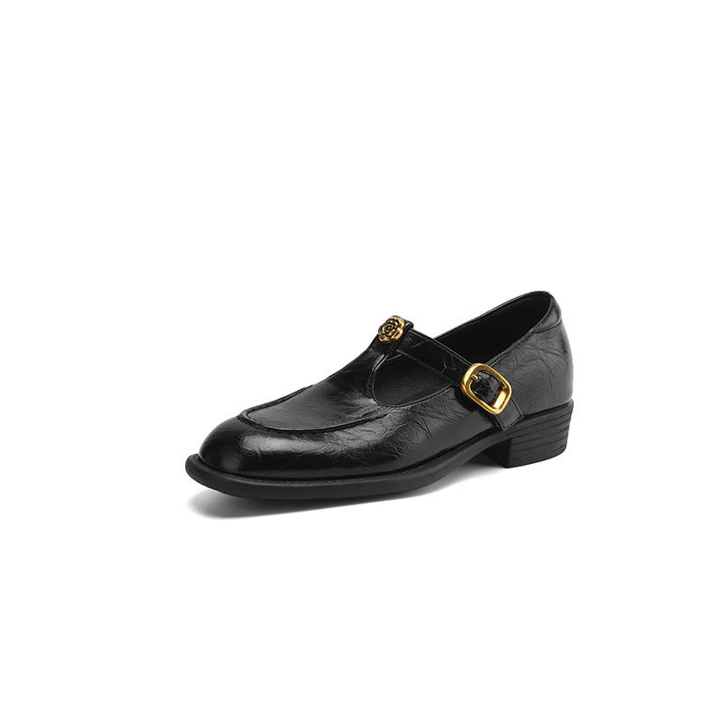 Women's Large Size Spring Chunky Pumps Camellia Buckle Men's Shoes