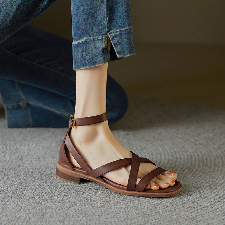 Women's Style Low Open Toe Round Pumps Summer Commute Leisure Flat Sandals