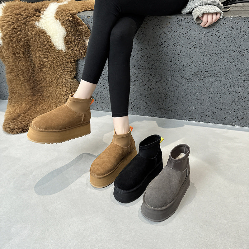 Women's Winter Mini Thick Bottom Height Increasing Thickened Veet Boots