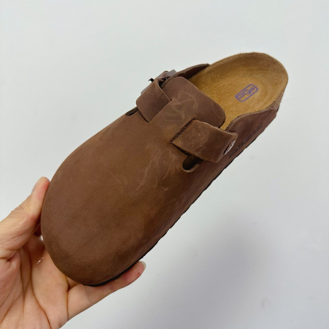 Women's & Men's Regular Pattern Couple Flat Toe Box Genuine Bo Cork Foot Slippers