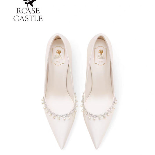 Women's Pearl Chain Engagement French White Main Wedding Banquet Dress Fine Women's Fashion Shoes
