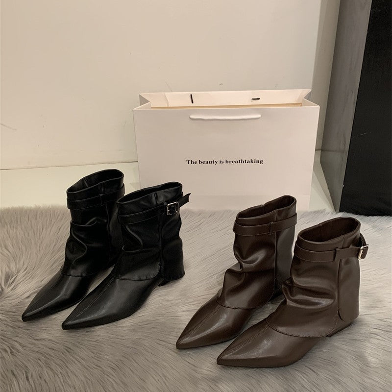 Outer Wear Retro Dignified Sense Of Design Women's Leather Boots