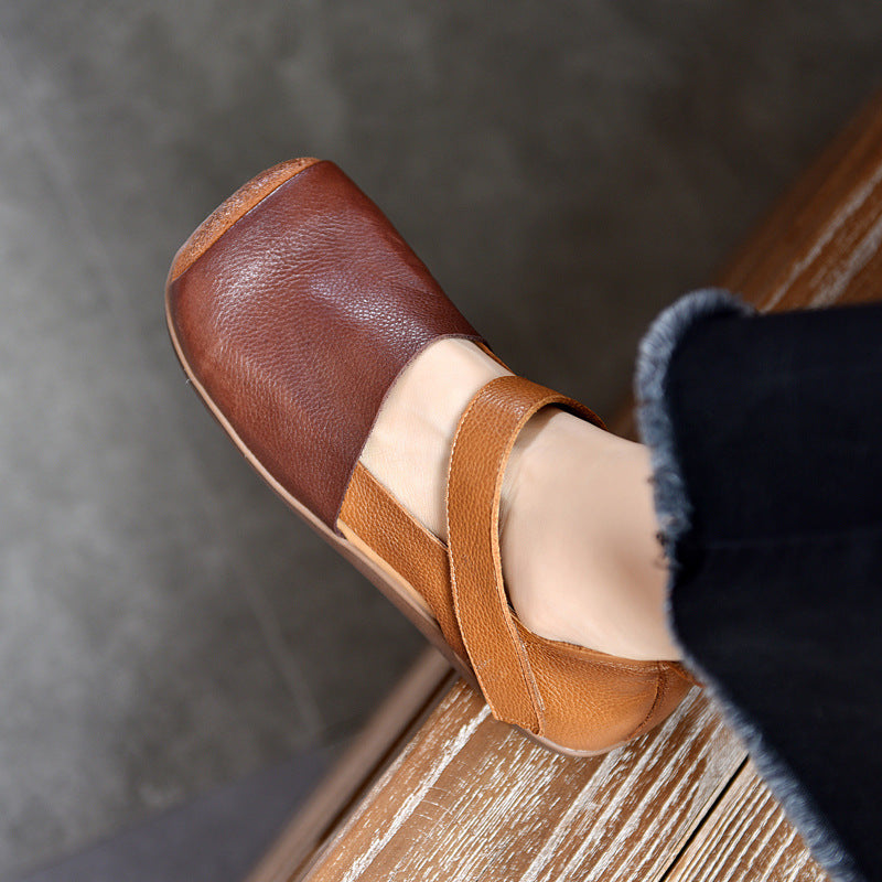 Women's Closed Toe Square Soft Bottom Roman Color Flat Sandals