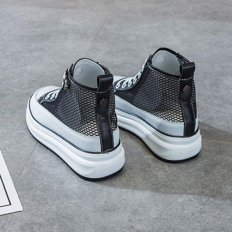 Women's Summer Genuine Mesh Breathable Skateboard Tide Thick Leather Shoes