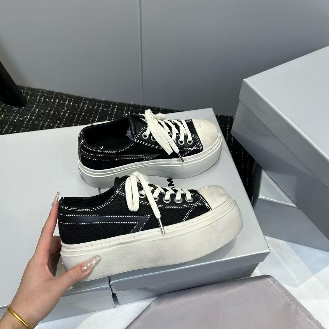 High Cross Badge Big Head Thick Bottom Derby Female Real Women's Board Shoes
