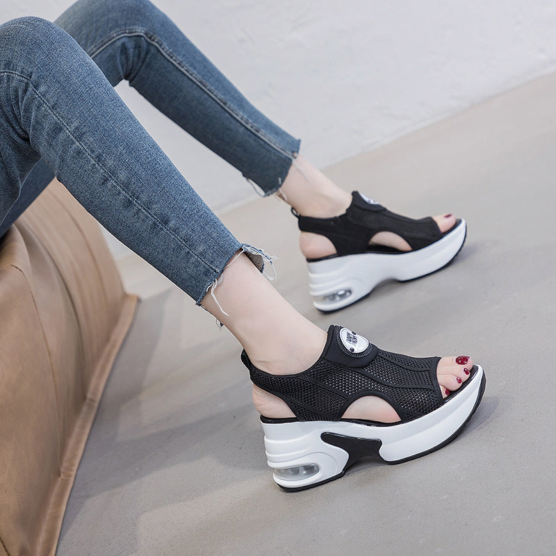 Women's White Breathable Mesh Surface Flying Woven Height Sandals