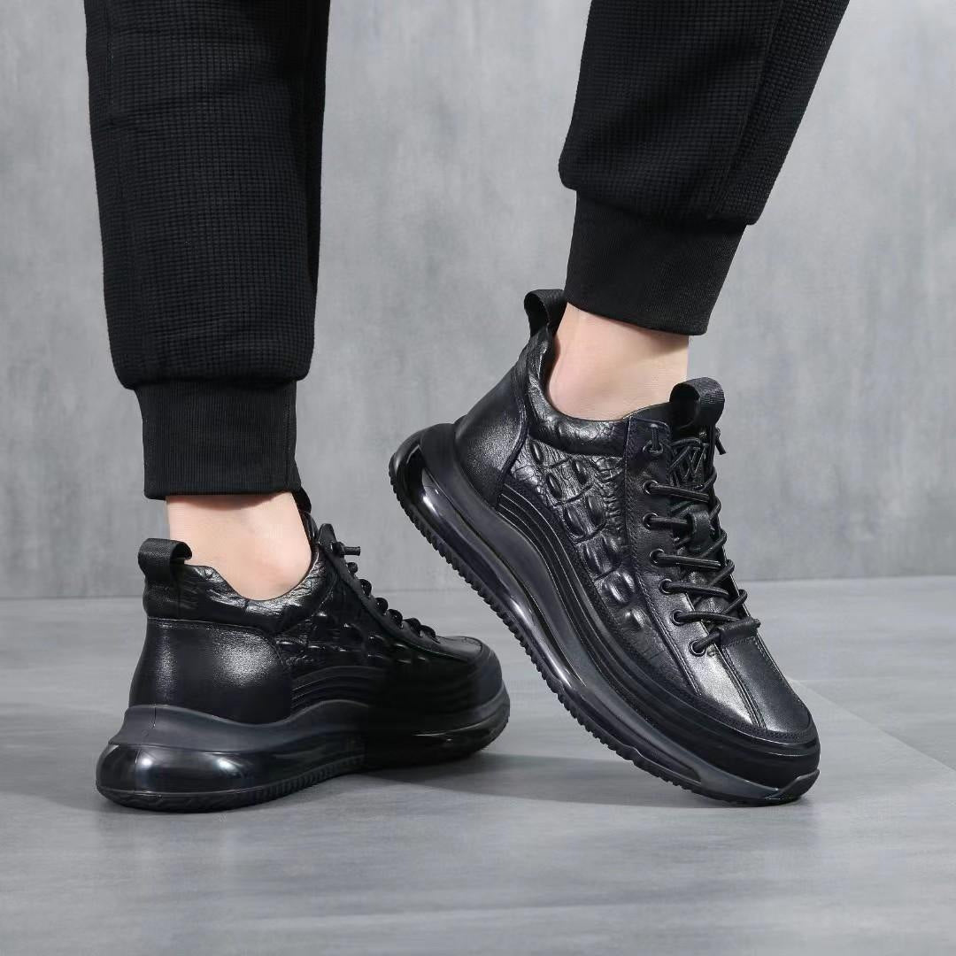Men's Top Layer Cowhide High Air Cushion Soft Bottom Crocodile Embossed Men's Shoes
