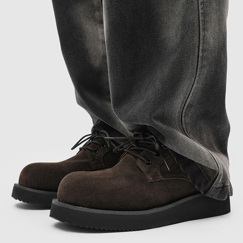 Men's Thick Sole Increased Big Head Derby British Style Men's Shoes