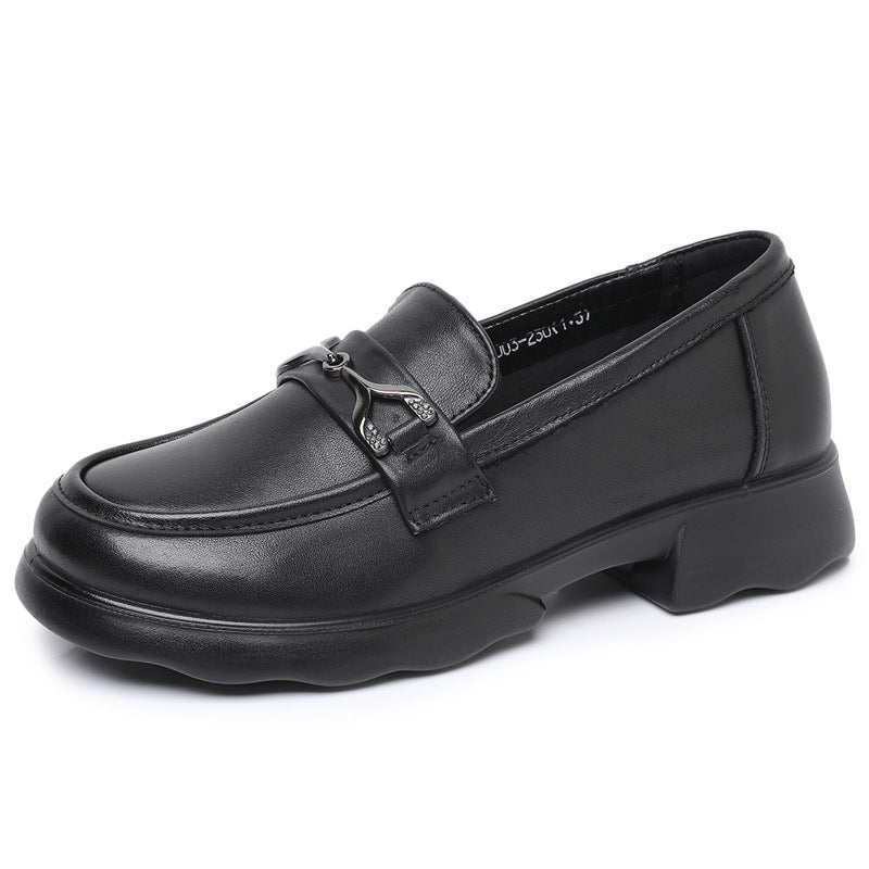 Women's Top Layer Cowhide Korean Style Soft Back Thick Versatile Loafers