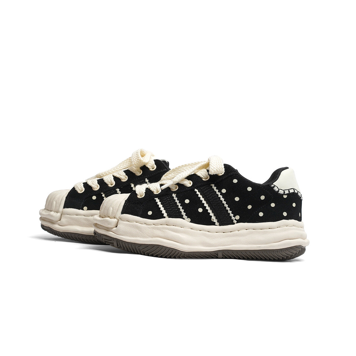 Toe Dissoed Polka Dot Niche Retro Suede Genuine Women's Casual Shoes