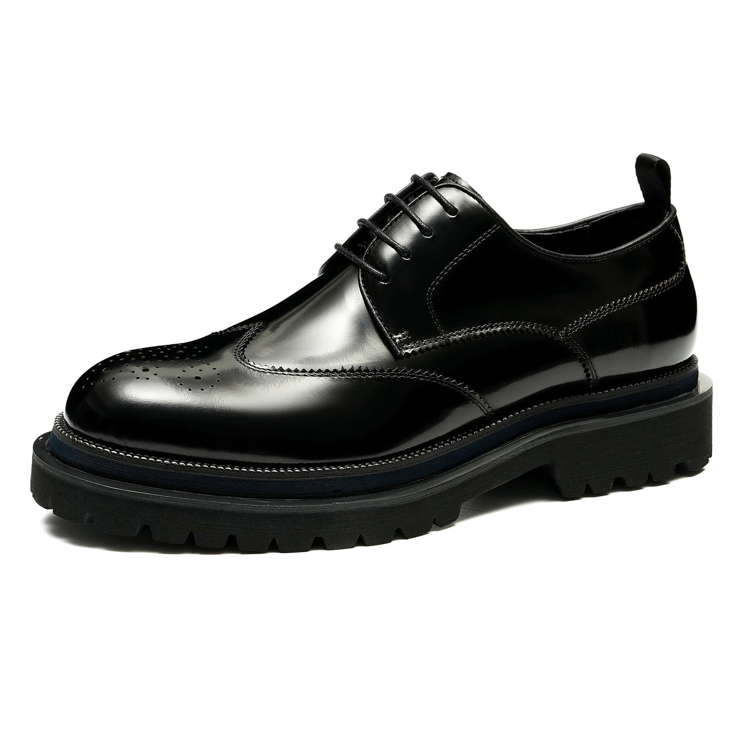 Thick-soled Lining British Style Carving Glossy Leather Shoes