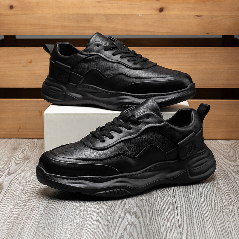 Men's Classy Comfortable Black Genuine Thick-soled Leather Shoes