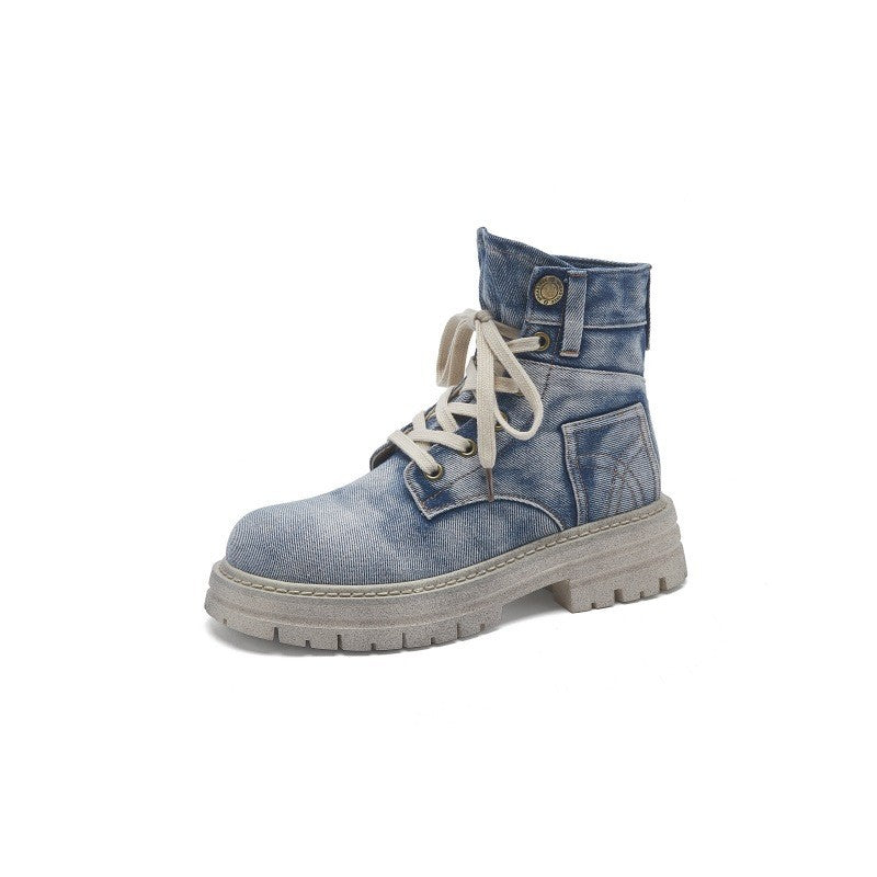 Women's Denim Martin Spring Thick Bottom Super Hot Short Retro Western Boots