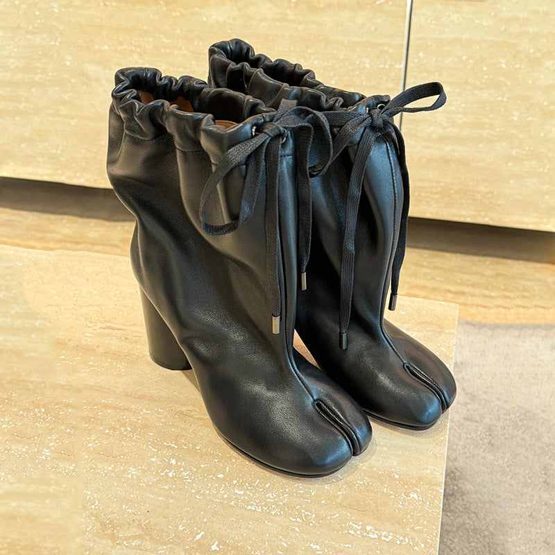Women's Sheepskin Version Wide Tube Split Toe Trotter Genuine Made Women's Leather Boots