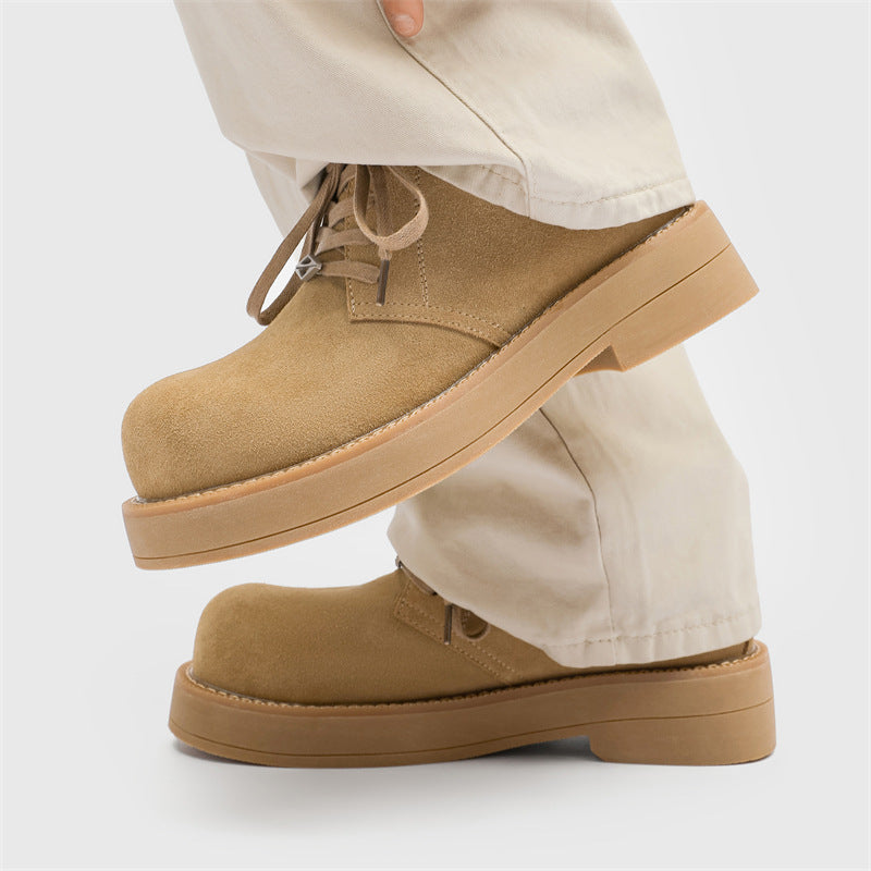 Men's Big Head Round Toe Increased Worker Preppy Leather Shoes