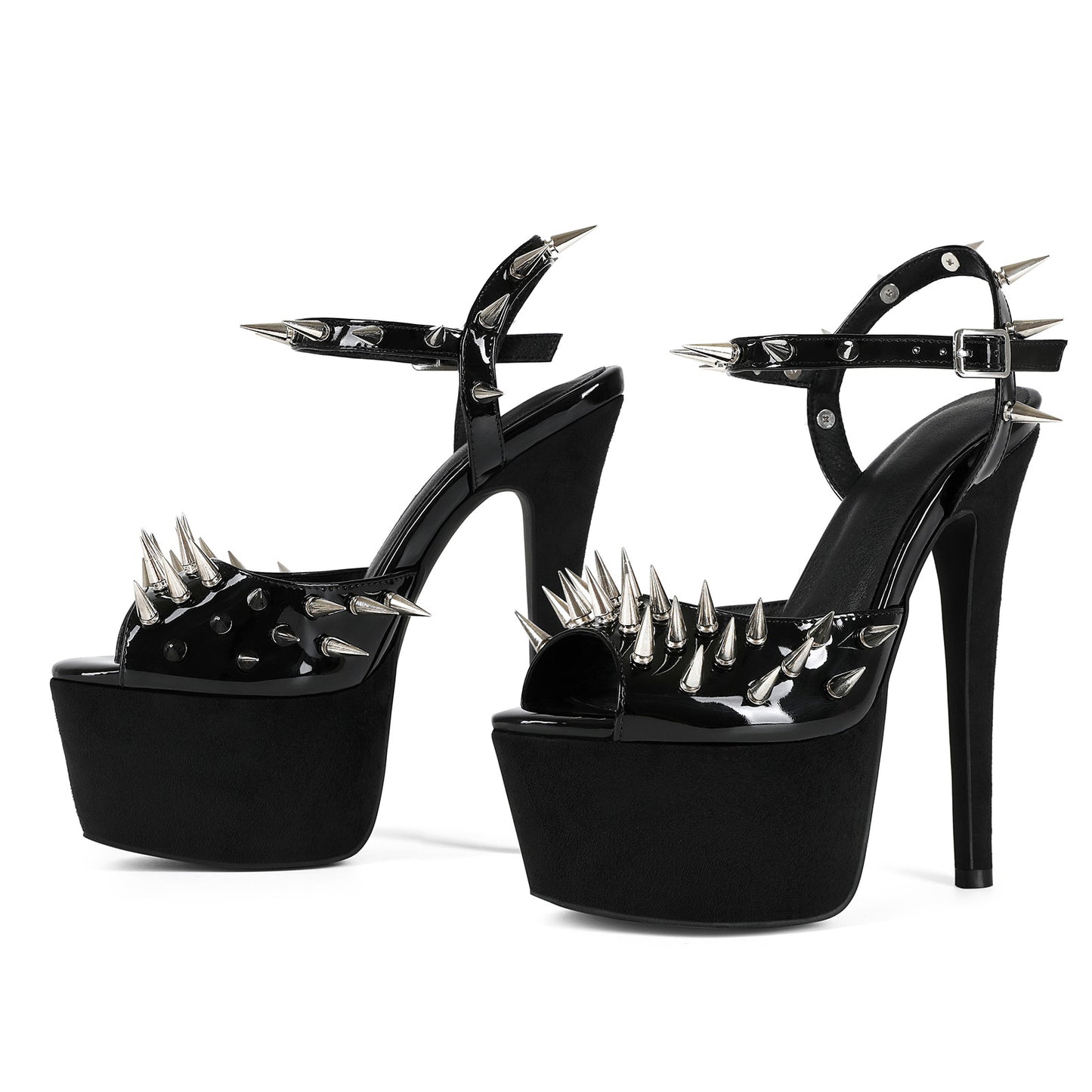 Women's Nightclub Sexy Rivet Black Platform Stiletto Large High Heeled Sandals