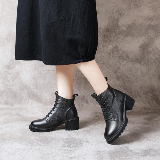 Women's Top Layer Soft Cowhide Martin Thick Boots