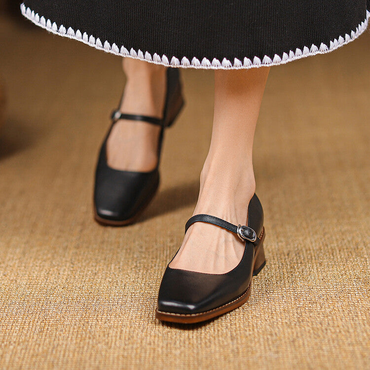 Women's Style With Mary Jane Shallow Mouth Retro Heels