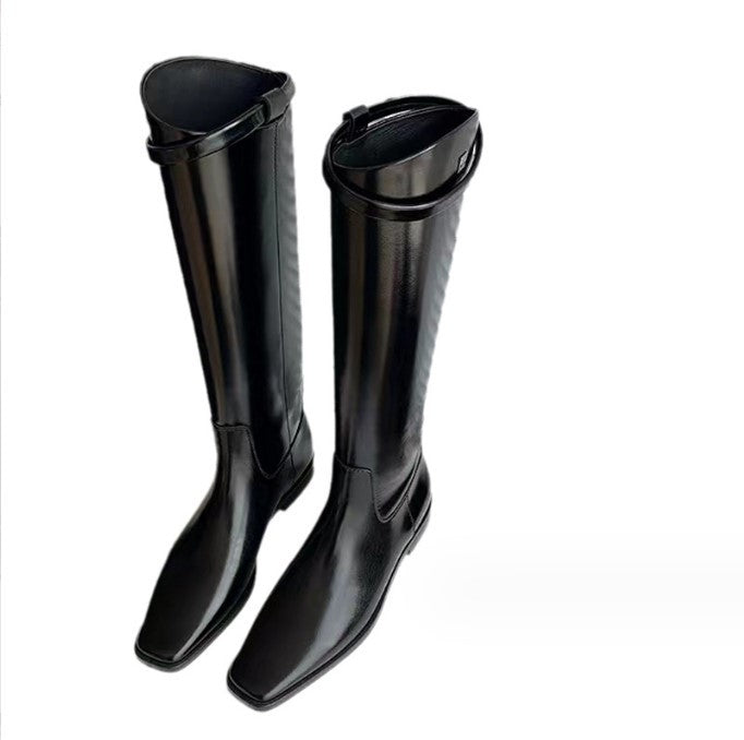 Long Below The Knee Chunky Platform Increased Knight Women's Leather Boots