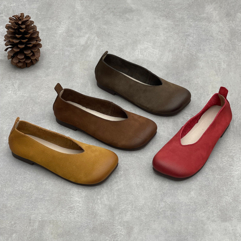 Women's Artistic Crafts Low-cut Authentic Pumps Square Head Flat Women's Casual Shoes